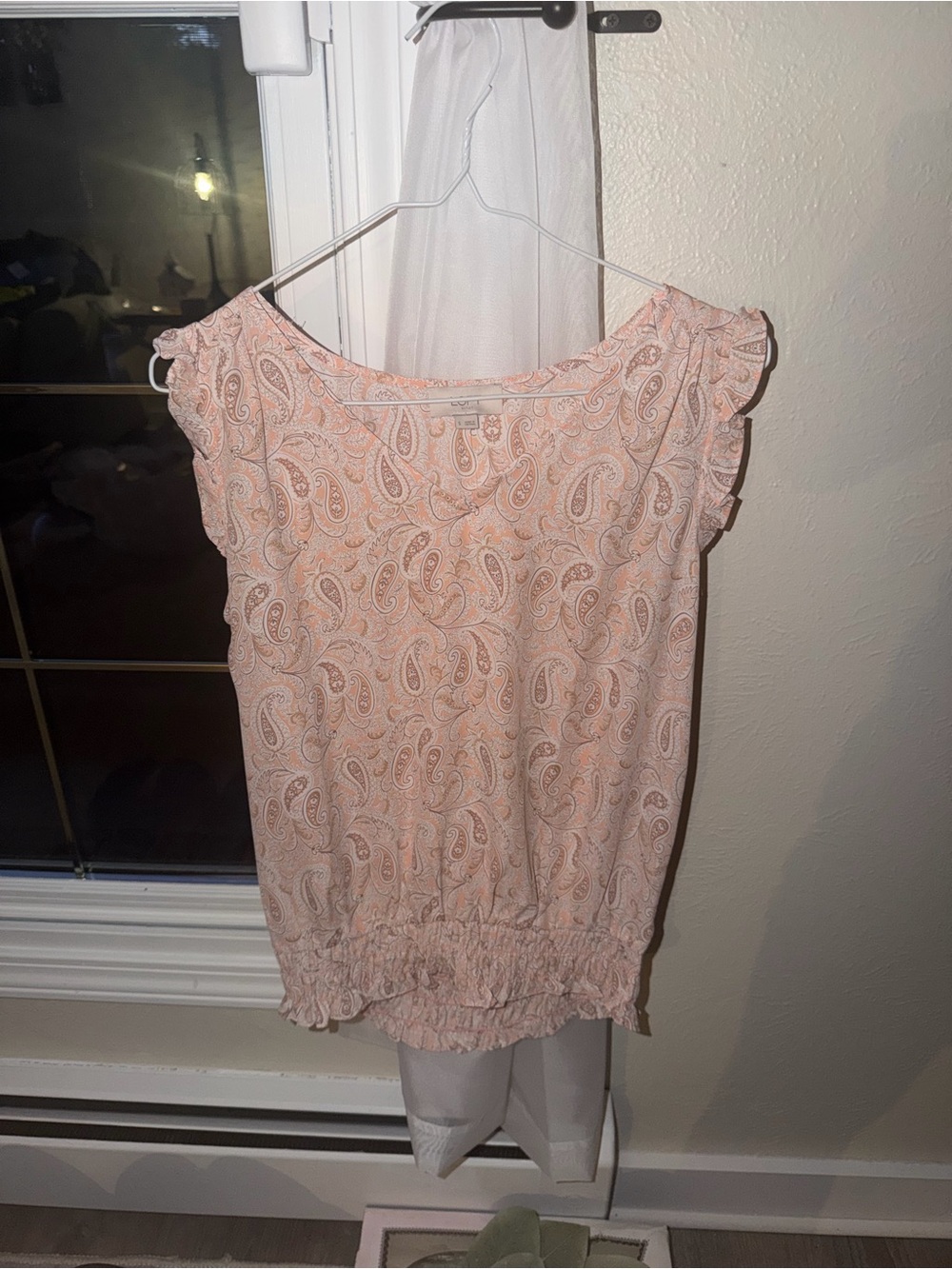 LOFT Pink Paisley Cap-Sleeve Blouse